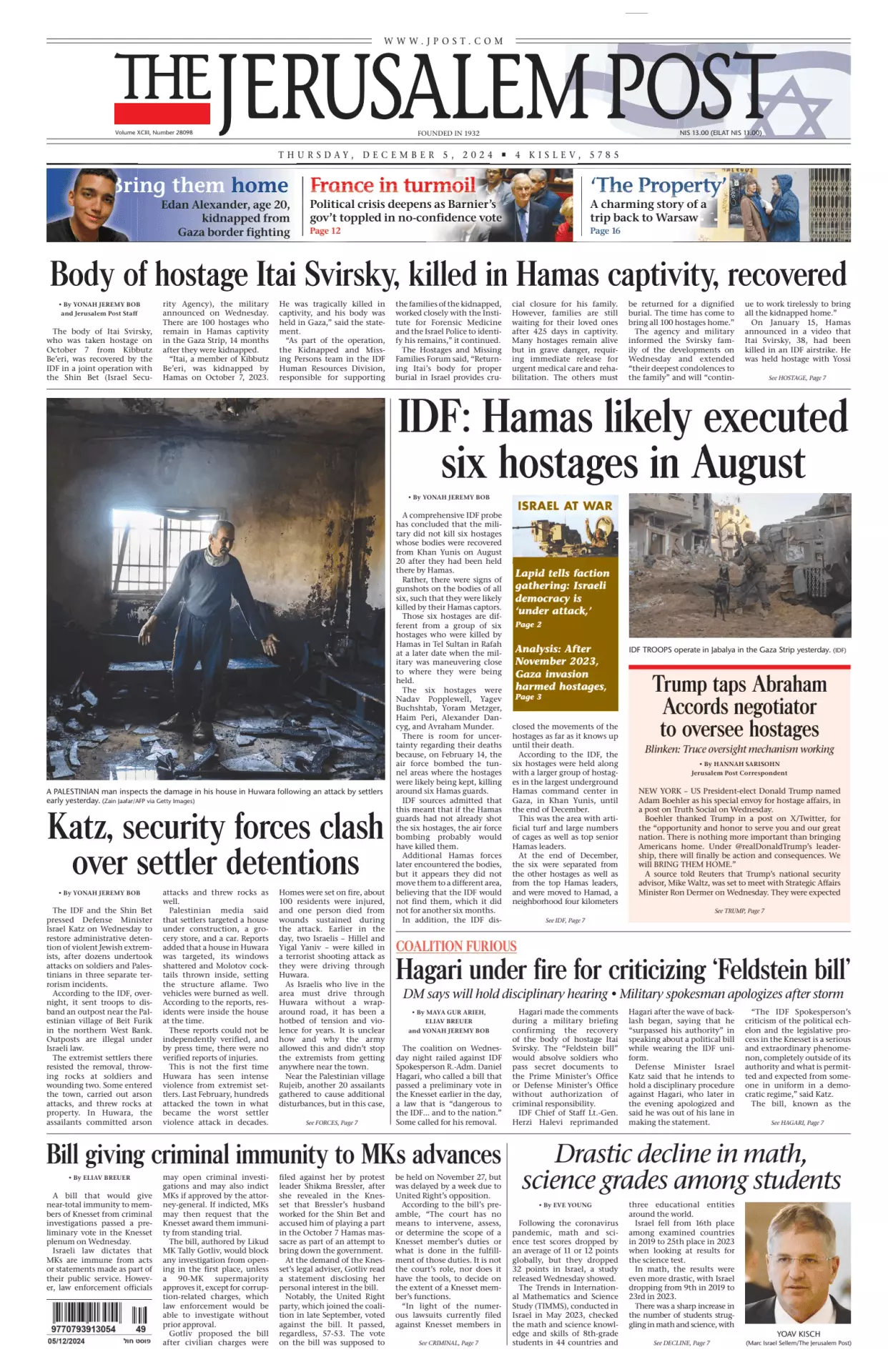 Prima-pagina-the jerusalem post-edizione-di-oggi-05-12-2024